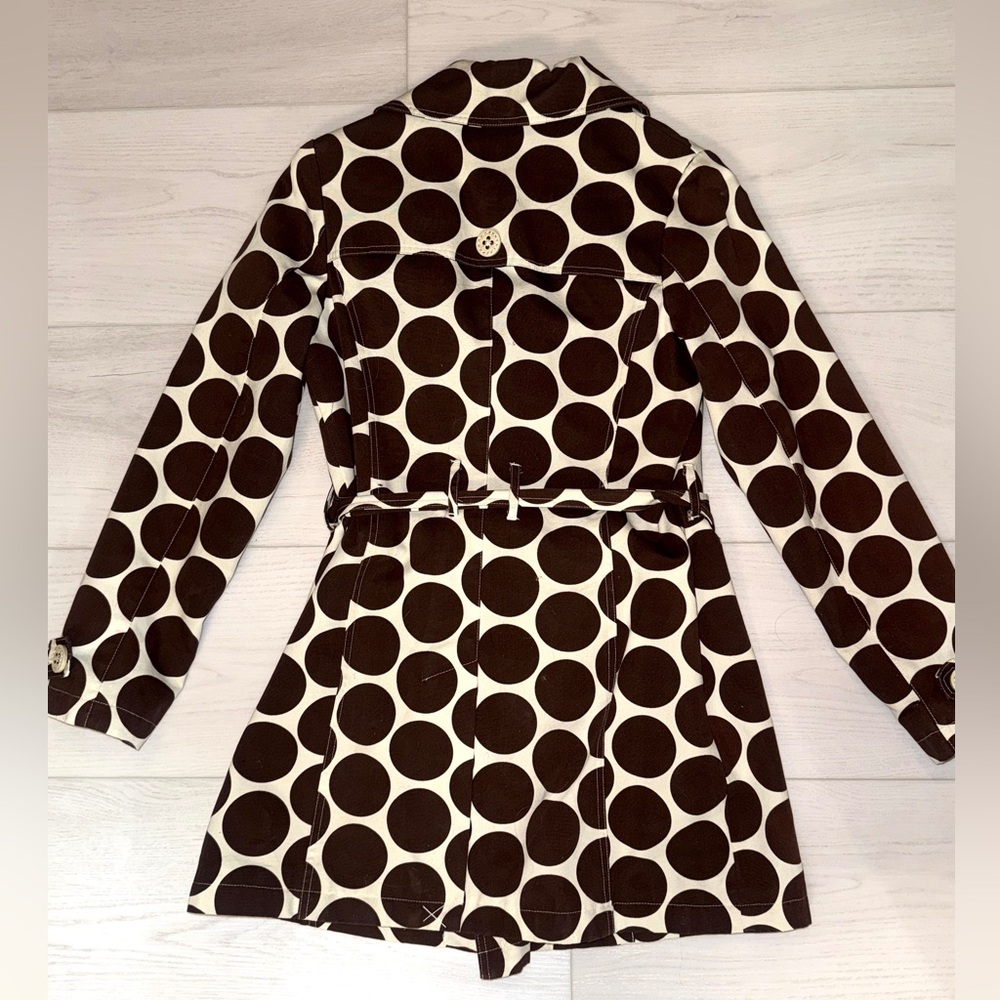 Merona Mod Retro Polka Dot Canvas Coat Belted Trench Coat - Picture 2 of 7